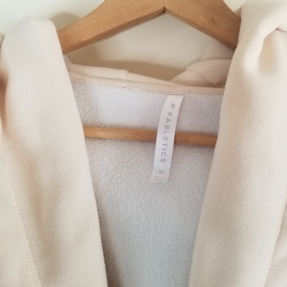 FABLETICS Lexie Hooded  Fleece Belted Ivory Tapioca Sweatshirt - Picture 5 of 12